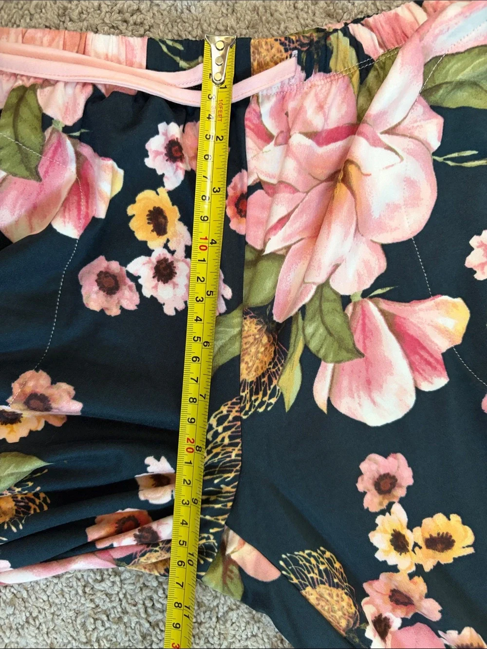 Room Service Dark Floral Pajamas Sleep Loungewear Set Pink Black XS Pockets